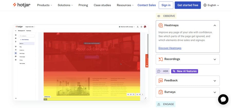 Screenshot of HotJar's heatmap tool in action