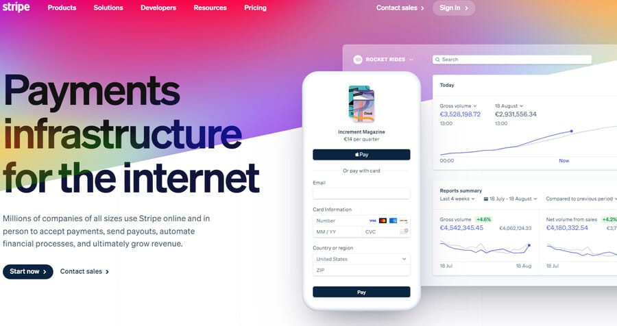 Stripe's website homepage