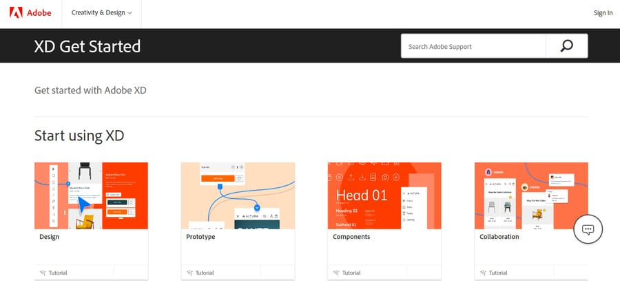 A screenshot of Adobe XD's website homepage