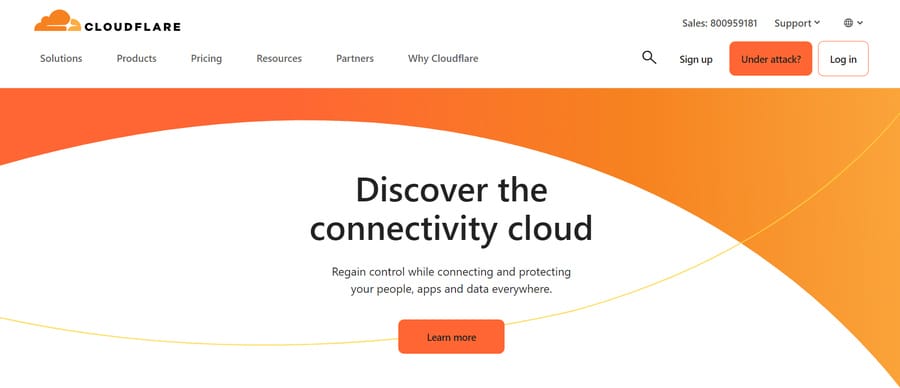 A screenshot of Cloudflare's website homepage