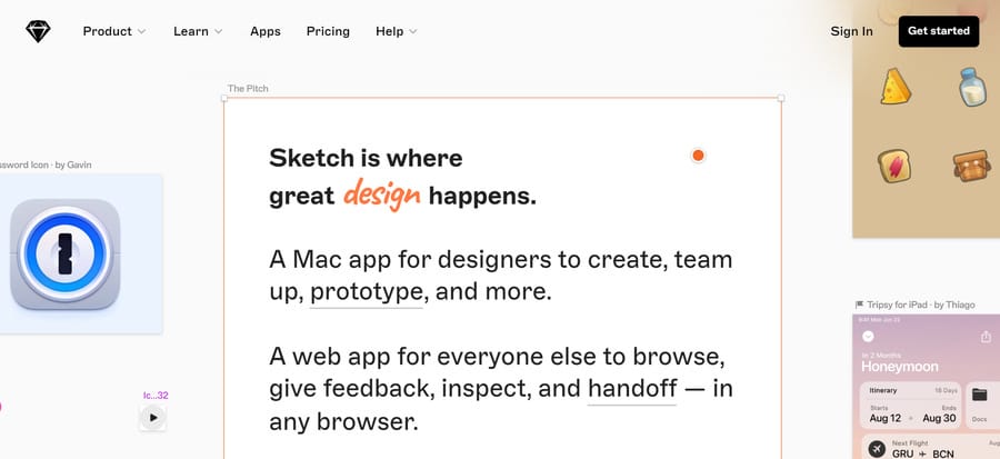 A screenshot of Sketch's website homepage