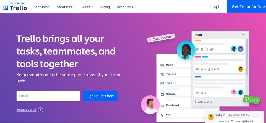 A screenshot of Trello's website homepage
