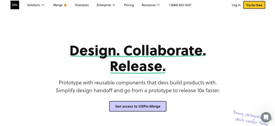 A screenshot of UXPin's website homepage