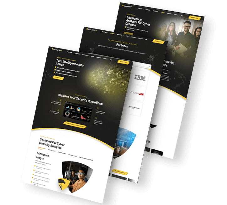 Three images of Analyst1's website stacked vertically