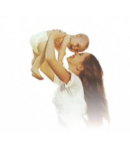A woman holds a laughing baby for Genate's lifestyle image