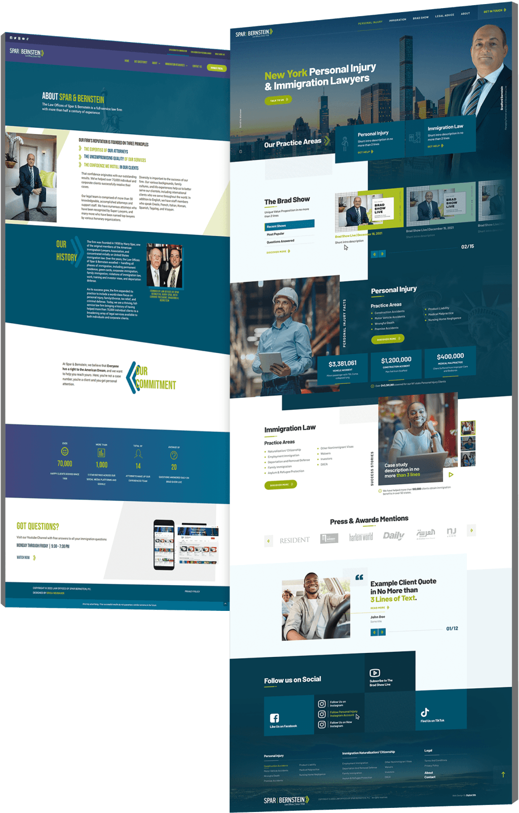 Image showing the before and after website design for LawSB