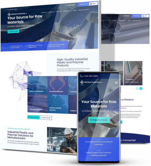 Mitsui Plastics web design collage