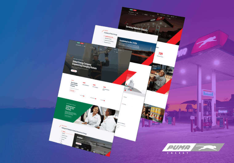 Puma Energy website design showcasing modern fuel, energy, and convenience retail solutions through a bold, user-focused digital experience.