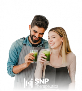 A couple laugh with a green drink in hand for SNP's lifestyle image