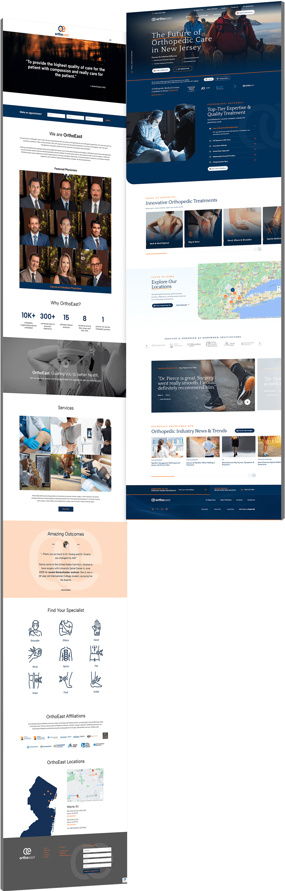 Before and after of OrthoEast's web design