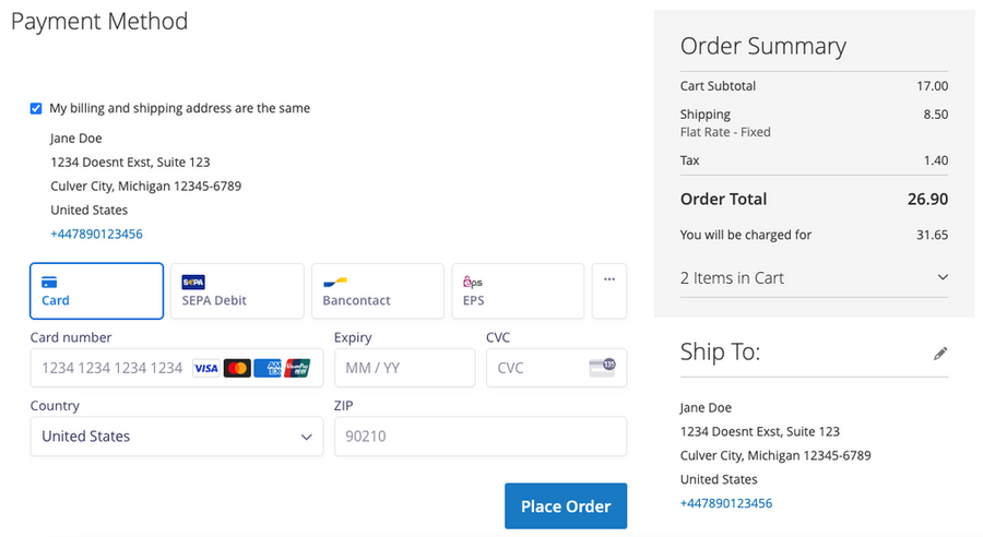 Stripe's checkout page demo screenshot