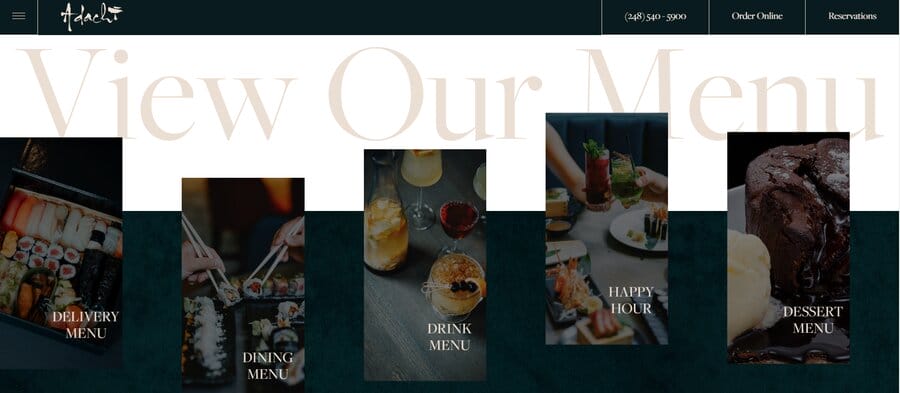 Adachi, SaaS restaurant website design examples