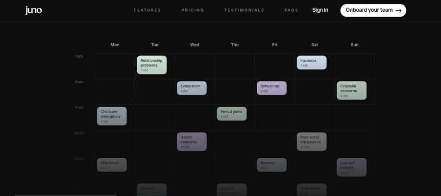 SaaS website design, Juno Calender