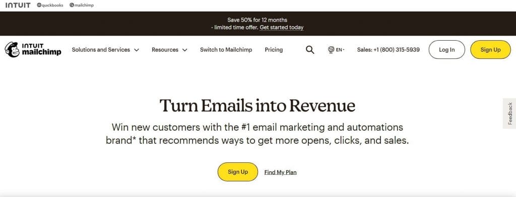 SaaS website designs, Mailchimp