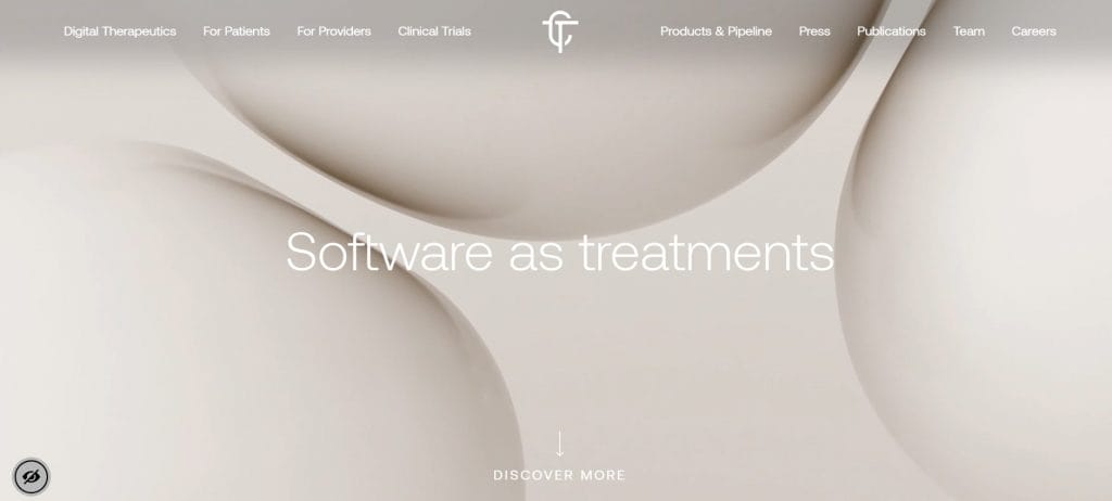 A screenshot of Click Therapeutics' website