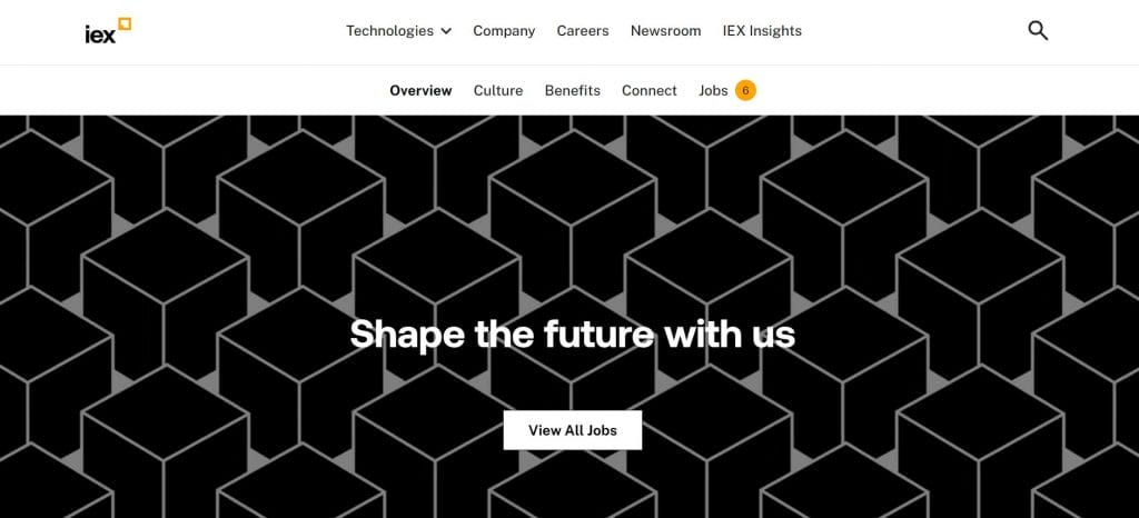 A screenshot of IEX website