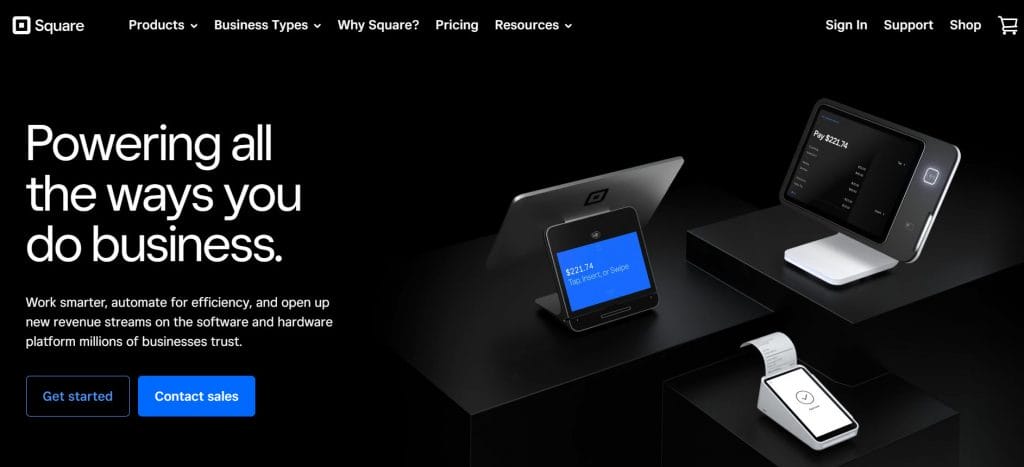 A screenshot of Square's website