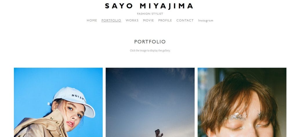 A screenshot of Say Miyajima's potfolio website, with clear headings and high-quality images