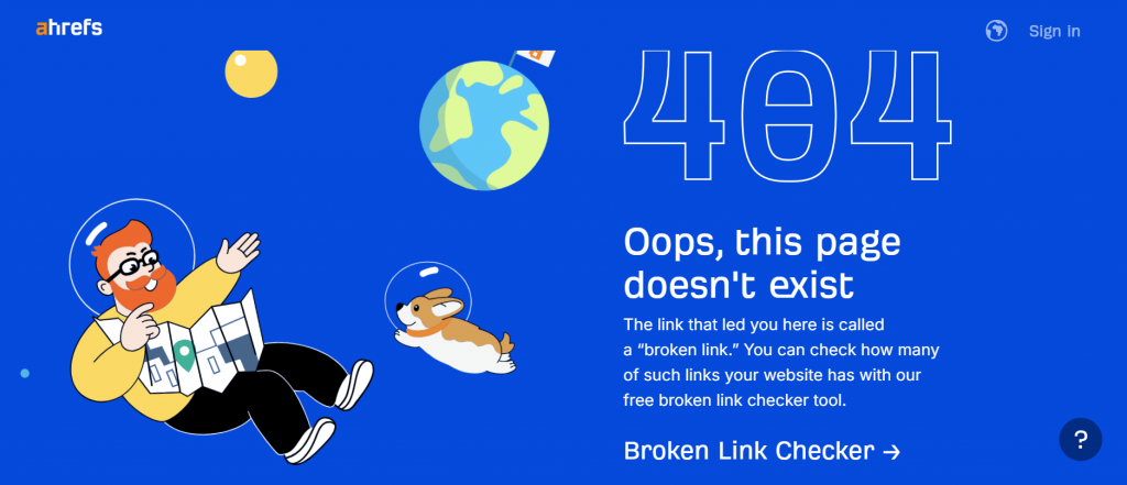 A screenshot of Ahref's 404 page