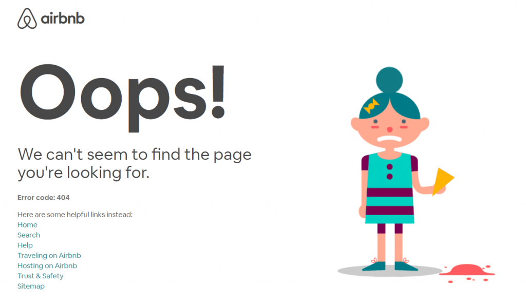 A screenshot of Airbnb's 404 page