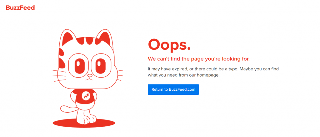A screenshot of BuzzFeed's 404 page