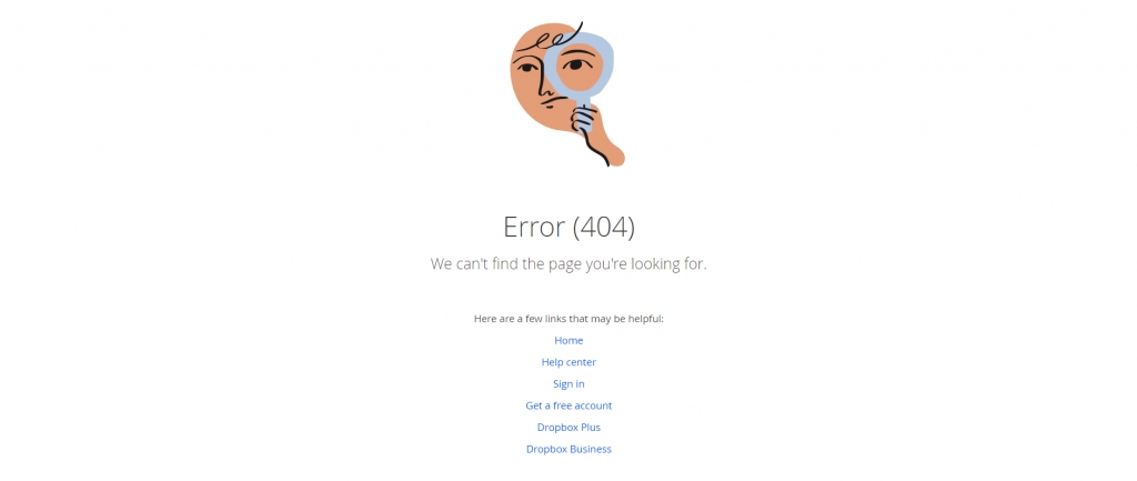 A screenshot of Dropbox's 404 page