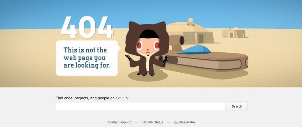 A screenshot of GitHub's 404 page