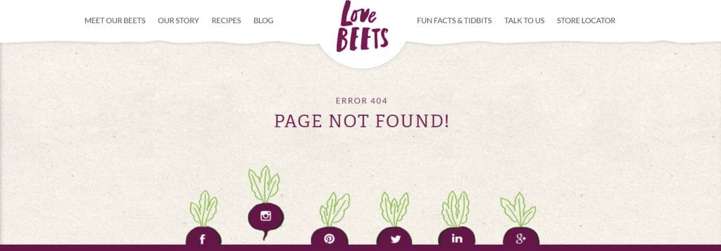 A screenshot of Love Beets' 404 page