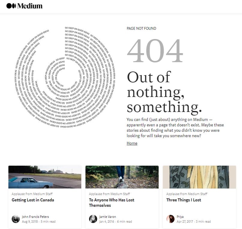A screenshot of Medium's 404 page