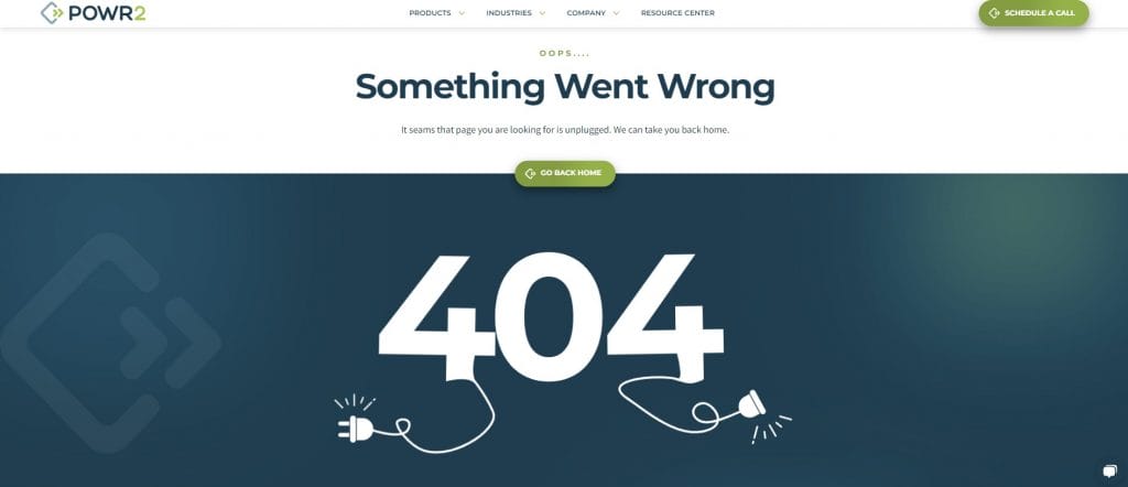 A screenshot of POWR2's 404 page