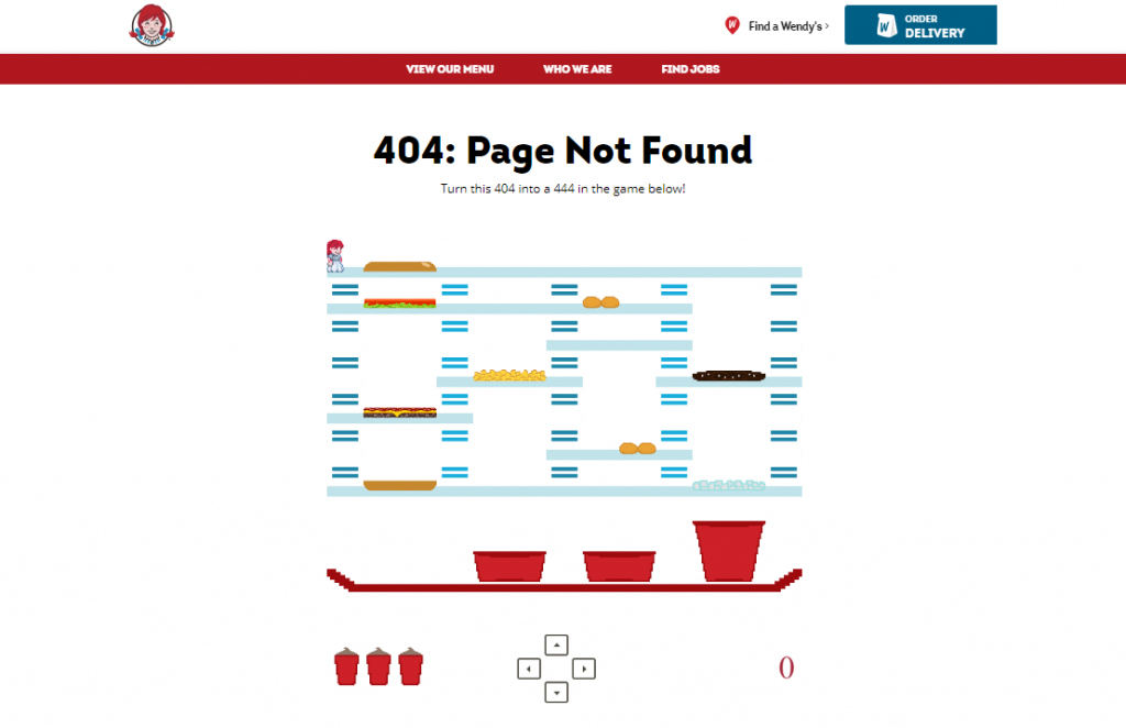 A screenshot of Wendy's 404 page