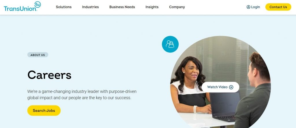 A screenshot of TransUnion's careers page