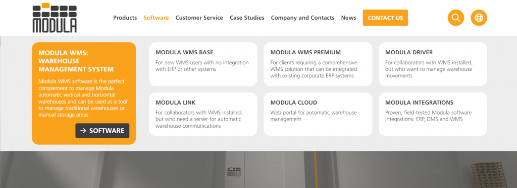 A screenshot of Modula's website mega menu