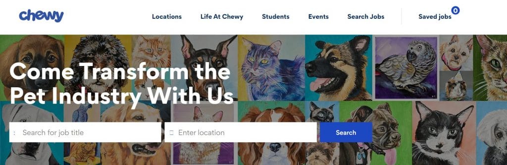 A screenshot of Chewy's careers page
