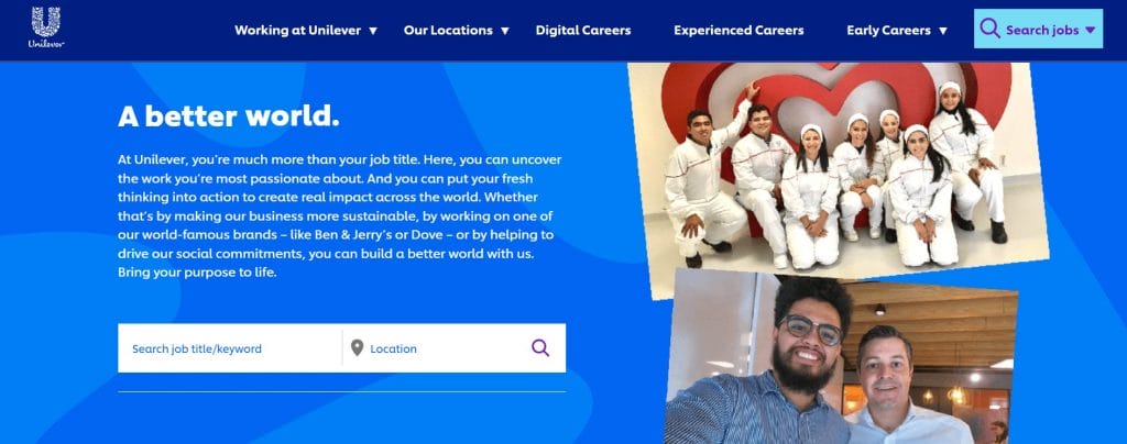 A screenshot of Unilever's careers page