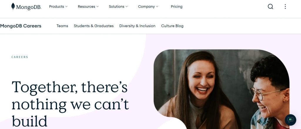 A screenshot of MongoDB's careers page