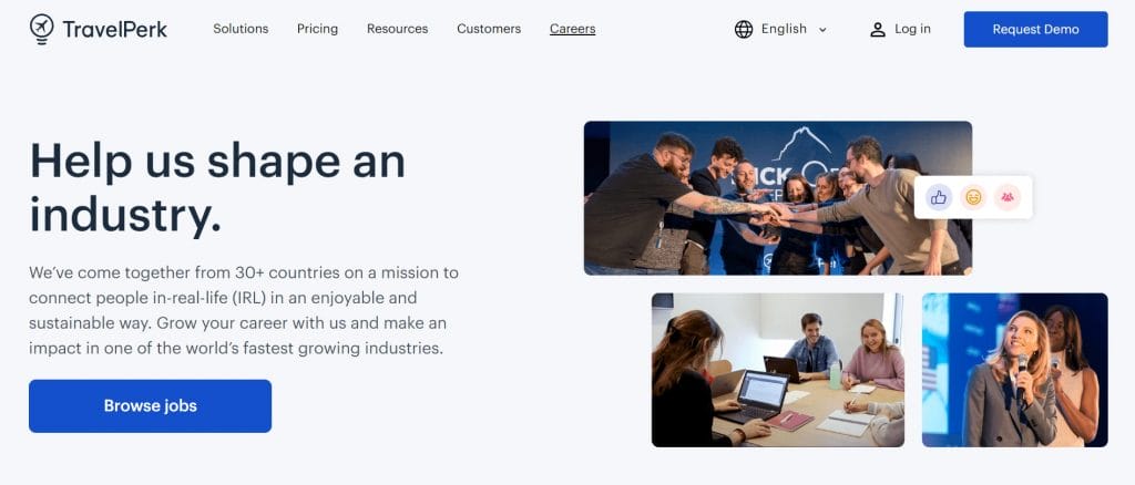 A screenshot of TravelPerk's careers page