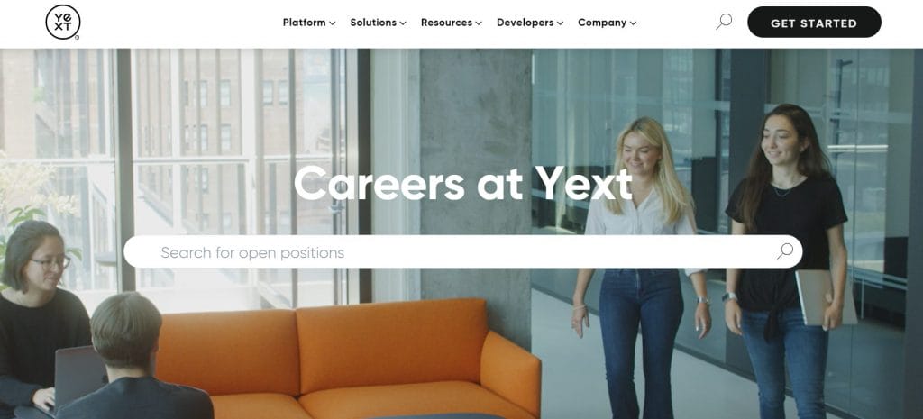 A screenshot of Yext's careers page