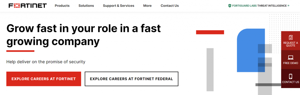 A screenshot of Fortinet's careers page