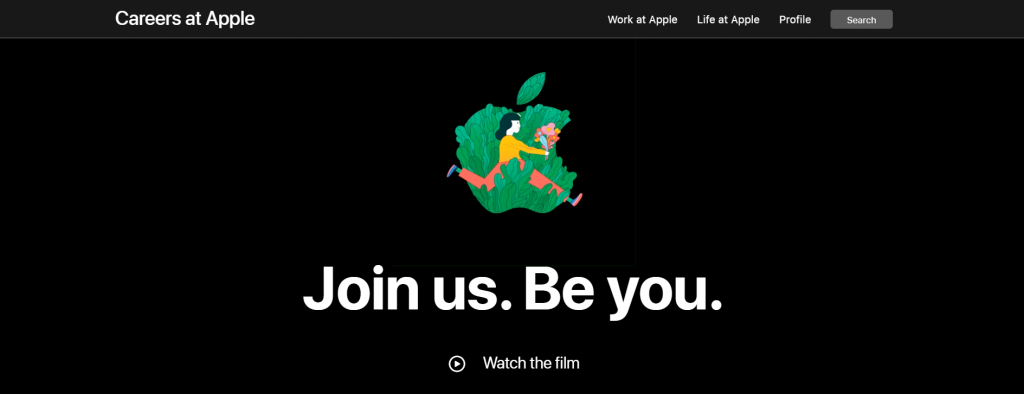 A screenshot of Apple's careers page