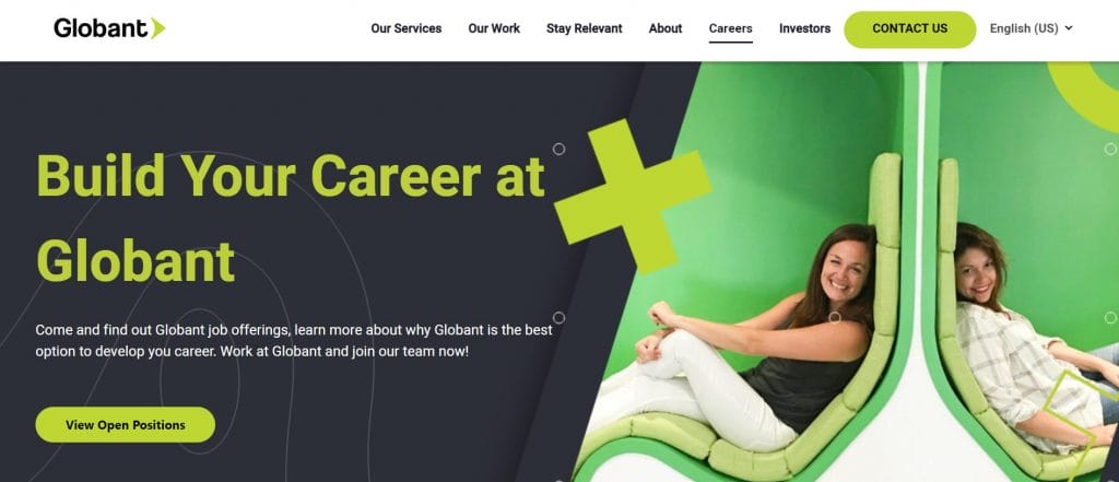 A screenshot of Globant's careers page