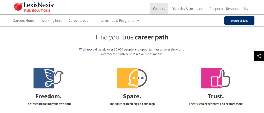 A screenshot of LexisNexis' careers page