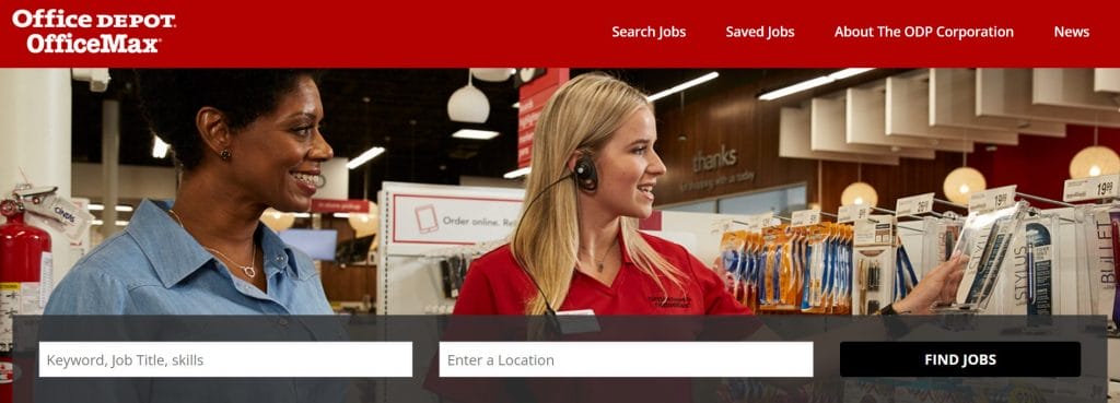 A screenshot of Office Depot's careers page