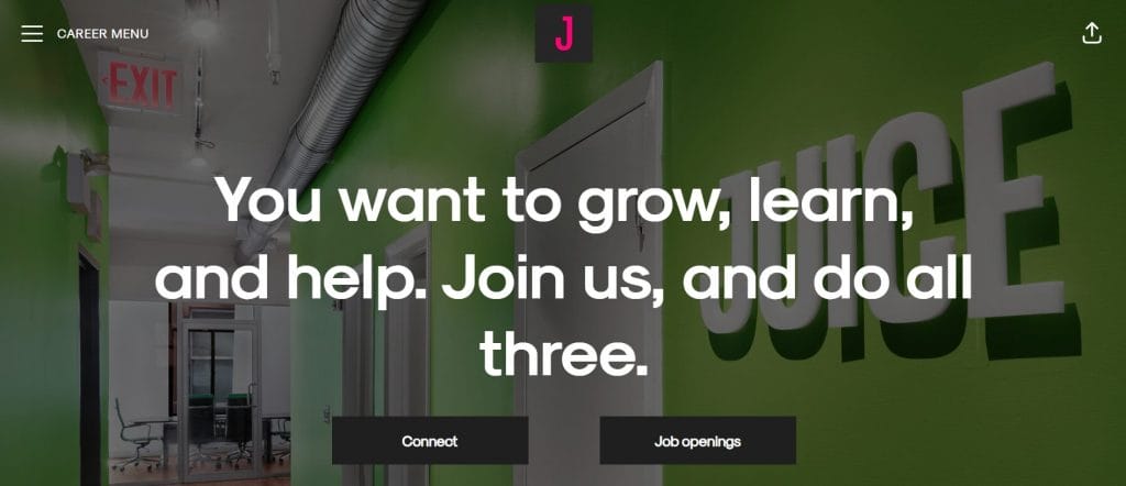 A screenshot of JUICE's careers page