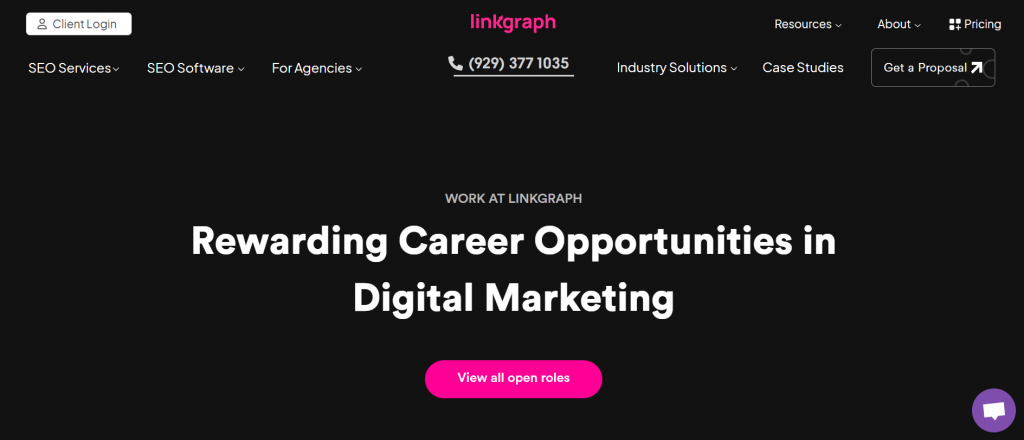 A screenshot of LinkGraph's careers page