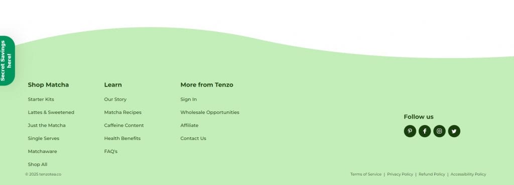 Tenzo Matcha website footer design screenshot