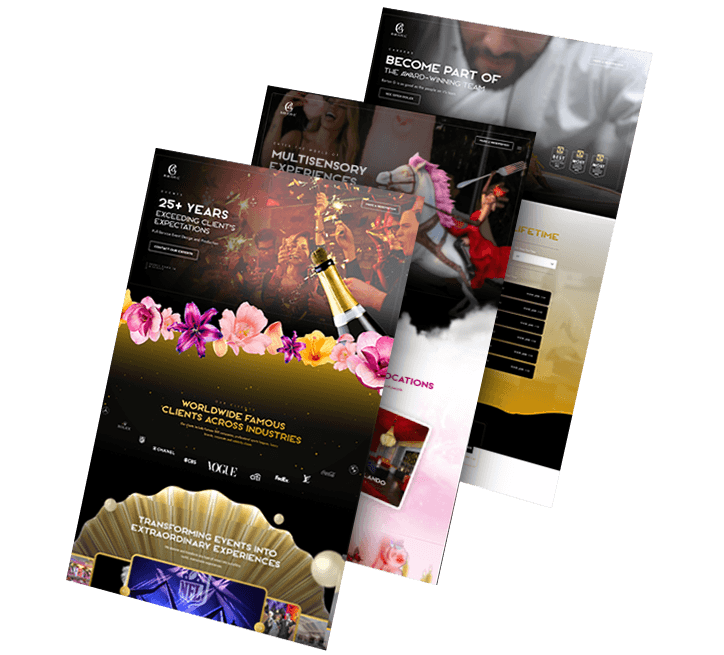 Barton-G-trio-flipped Three stacked images of Barton G's website design