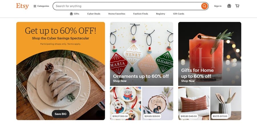 Etsy website screenshot