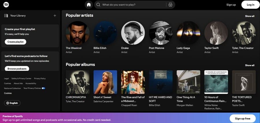 Spotify website screenshot
