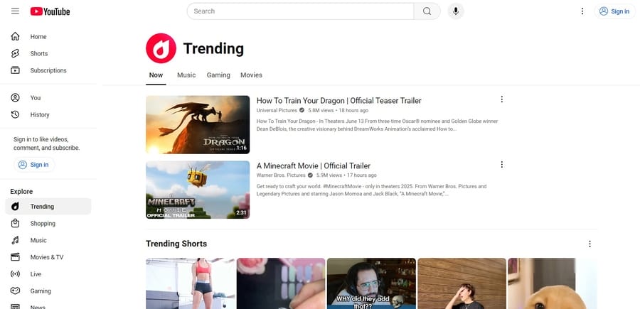 YouTube website screenshot
